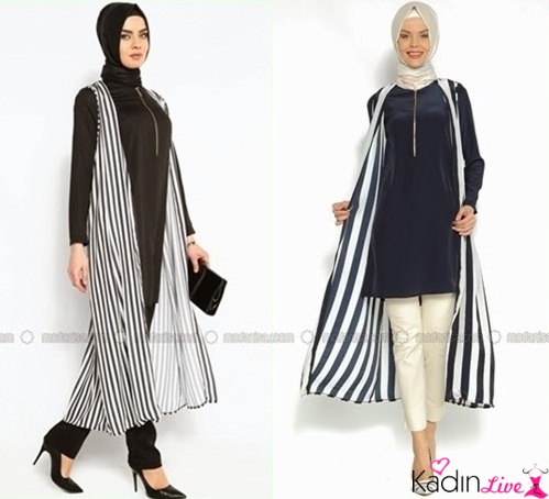 2019 Tesettür modasının trendi: Çizgili tunikler 2019 Tesettür modasının trendi: Çizgili tunikler