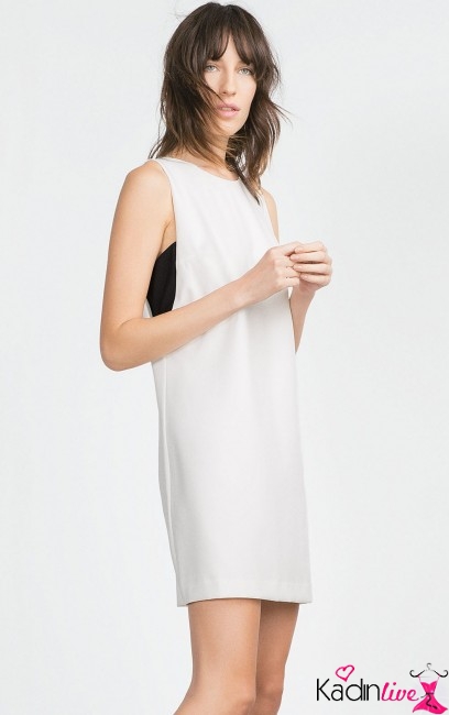 Zara beyaz şık tek mini elbise modelleri