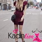 Peplum Trendi Bordo Elbise Sokak Stili