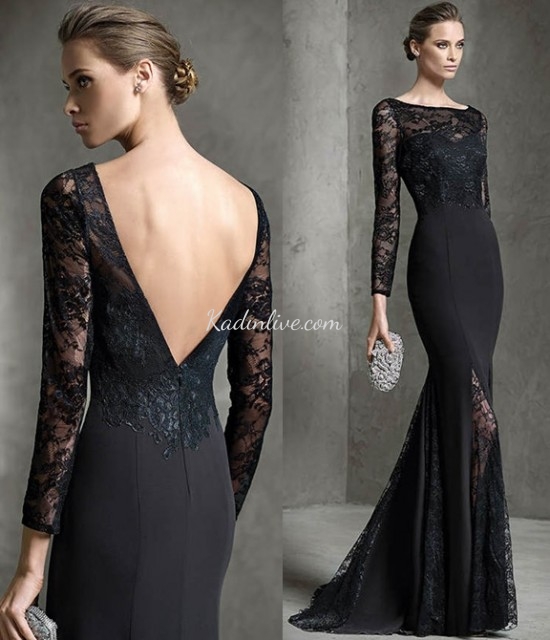 Pronovias Siyah Dantel İşlemeli Abiye Elbise Modelleri 2016 17