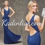 Pronovias Sırtı Dökümlü Mavi Balık Etekli Abiye Elbise Modelleri 2016 17